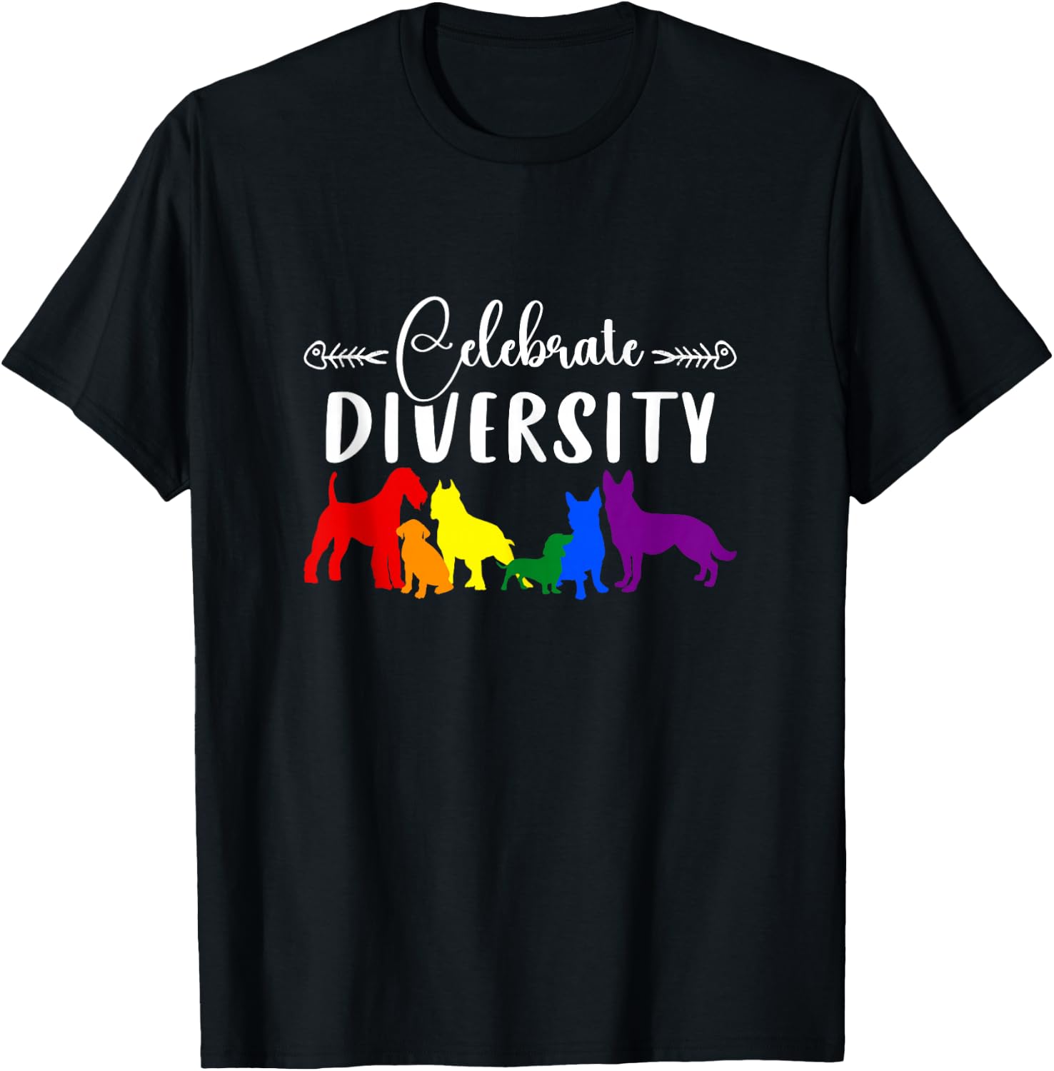 Celebrate Diversity Rainbow Dogs LGBTQ+ Pride T-Shirt - T-Shirt | Black