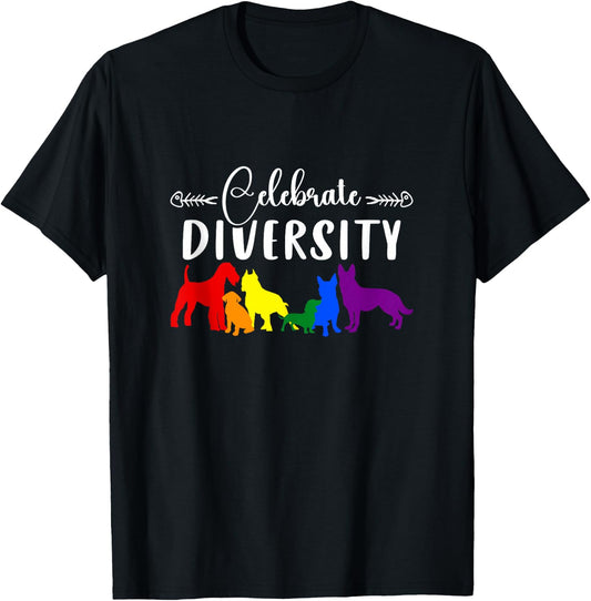 Celebrate Diversity Rainbow Dogs LGBTQ+ Pride T-Shirt - T-Shirt | Black