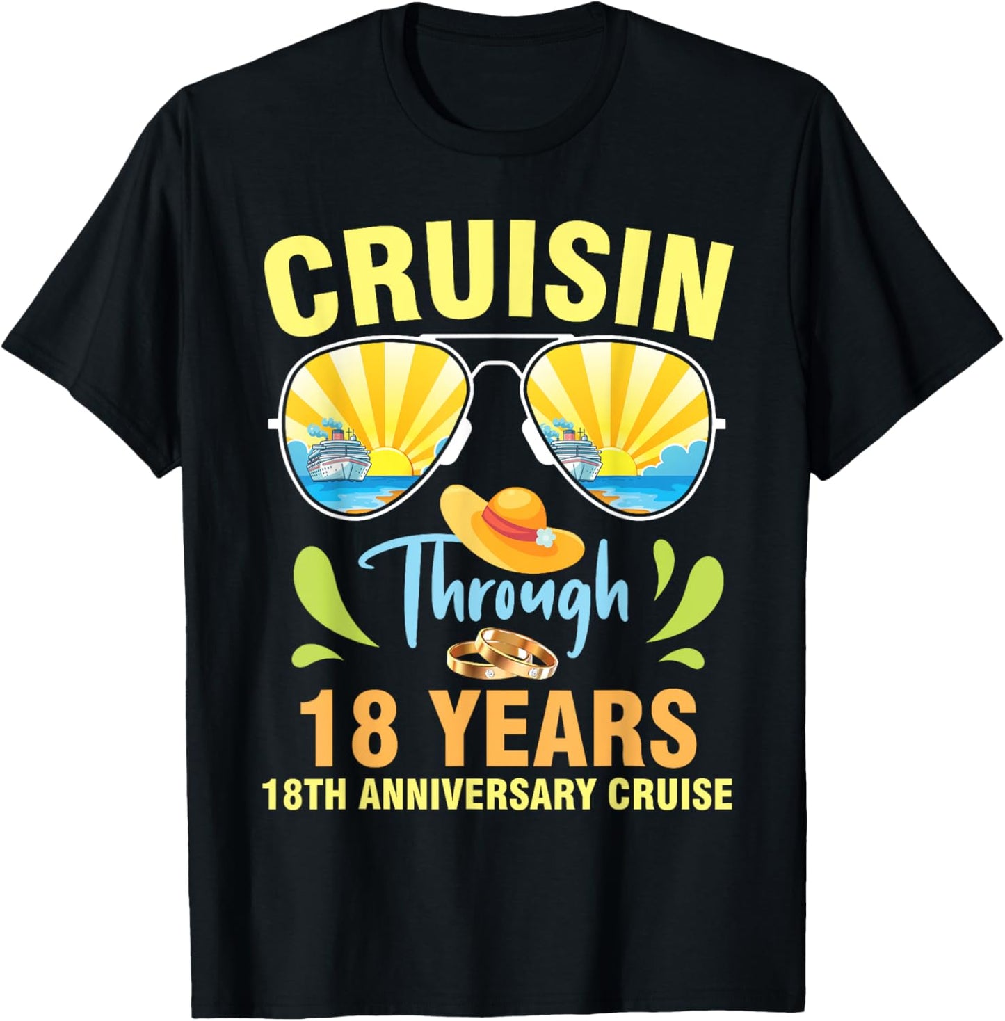 Cruising Through 18 Years Marriage 18th Anniversary Cruise T-Shirt - T-Shirt | Black