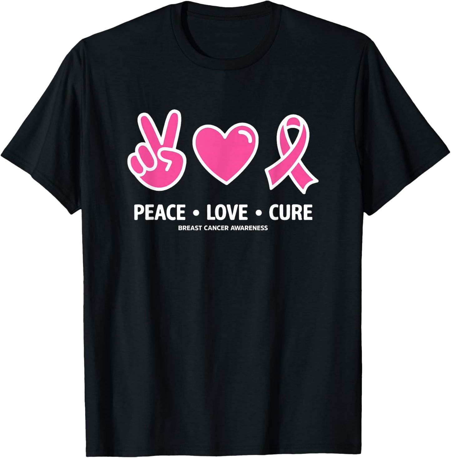 Peace Love Cure Pink Ribbon Family Breast Cancer Awareness T-Shirt - T-Shirt | Black