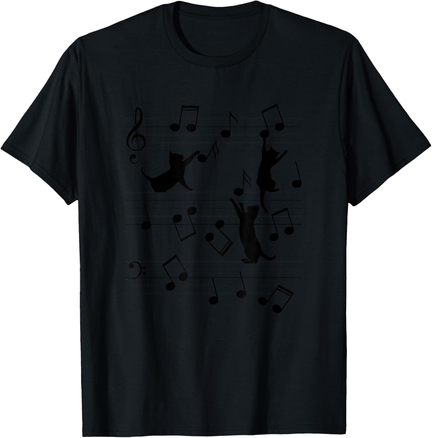 Funny Cats Playing With Music Note - Cat Lover T-Shirt - T-Shirt | Black