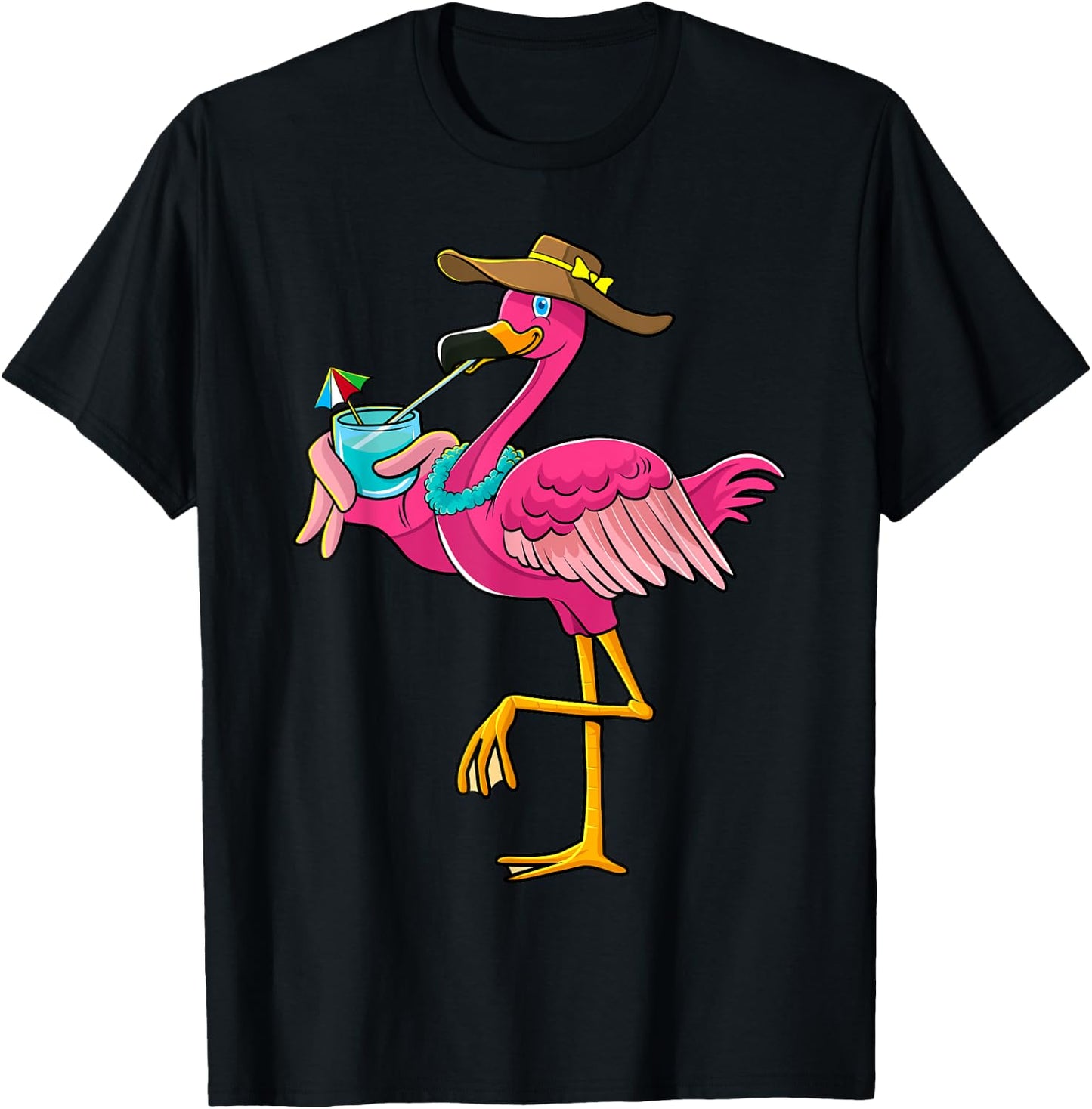 Pink Flamingo Hawaiian Summer Tropical Luau Women Kids T-Shirt - T-Shirt | Black