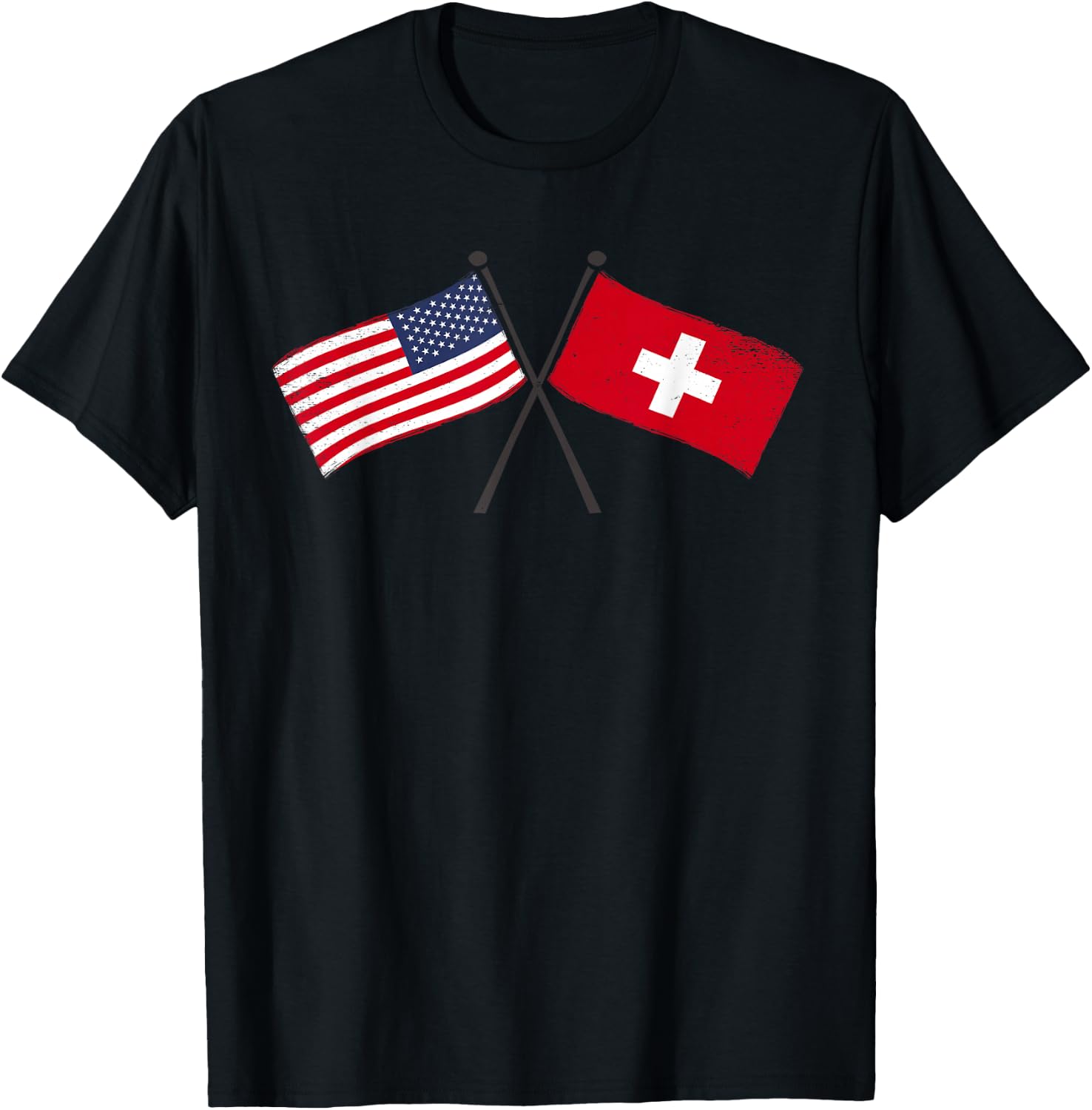USA Switzerland Crossed Flags American Swiss Friendship T-Shirt - T-Shirt | Black