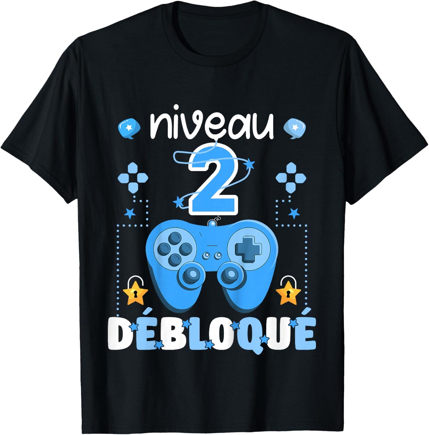 Kid Level 2 Unlocked Gaming Teen Geek Birthday 2 Years Gamer , Black, 2 T-Shirt - T-Shirt | Black
