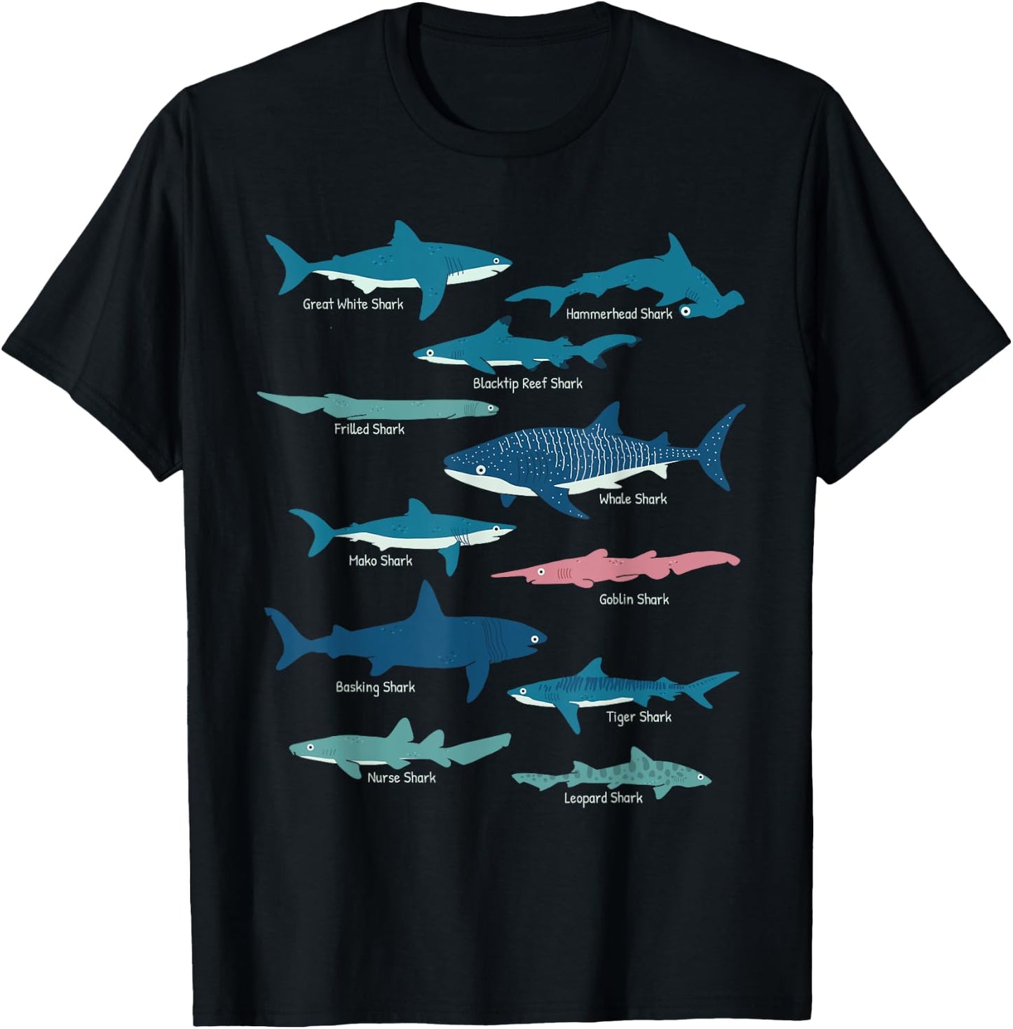 Types Of Sharks Educational Collection Marine Biologists T-Shirt - T-Shirt | Black