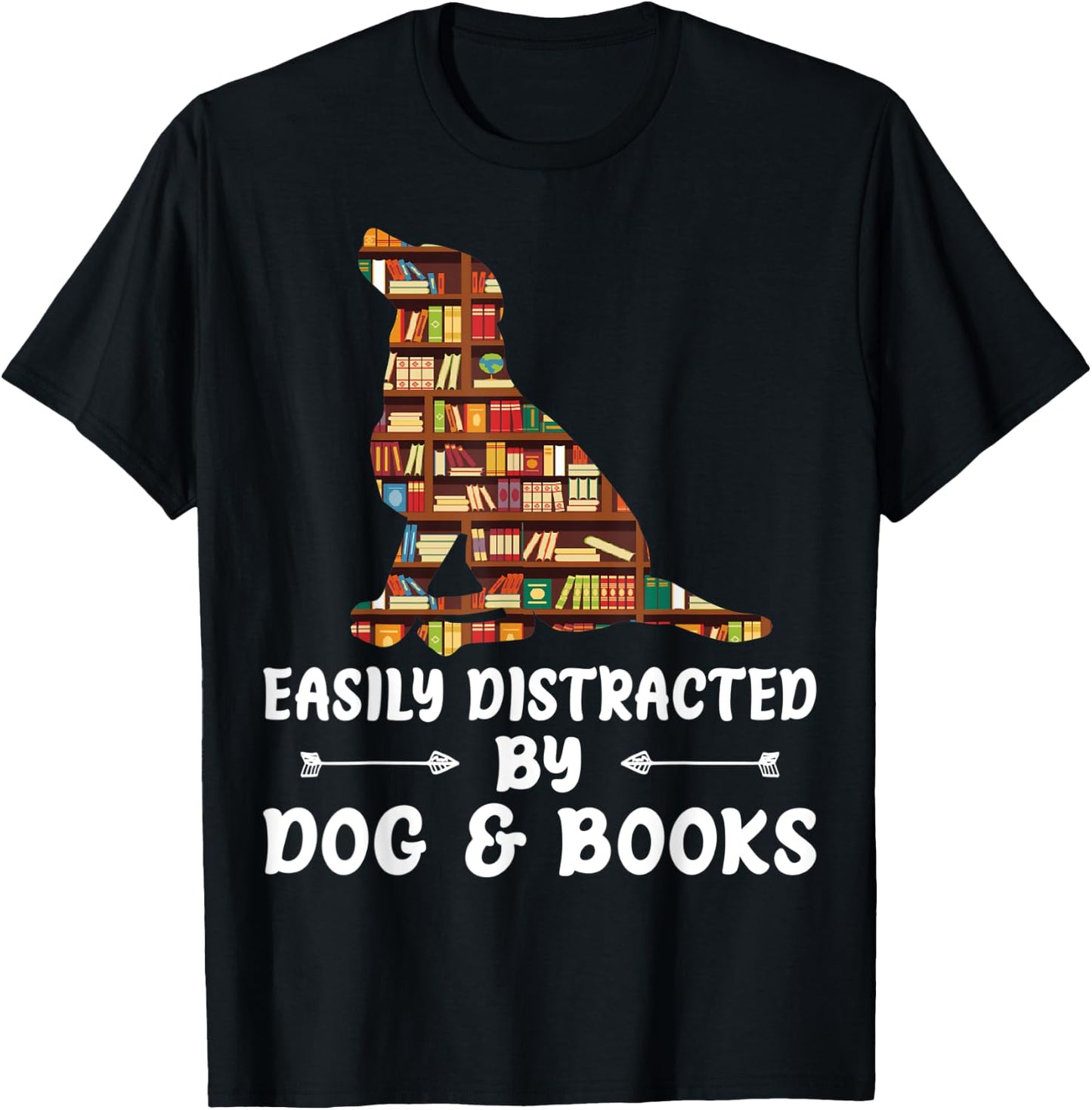 Easily Distracted By Dog And Books Reading Lover Boys Girls T-Shirt - T-Shirt | Black