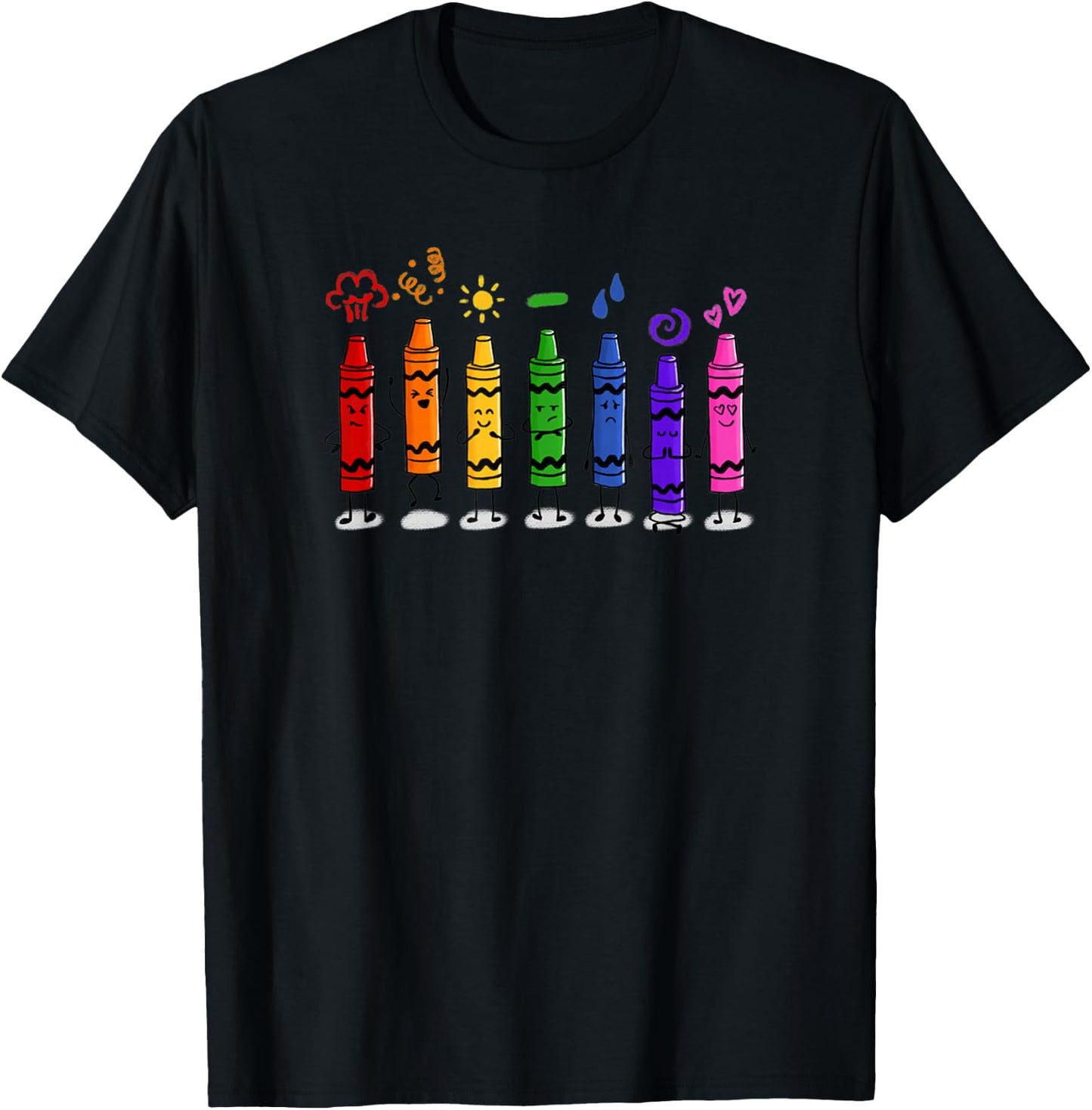 Colorful Color Crayon Attitudes Emotions of the Rainbow T-Shirt - T-Shirt | Black