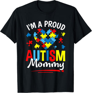I'm A Proud Autism Mommy Heart Puzzle Autism Awareness T-Shirt - T-Shirt | Black