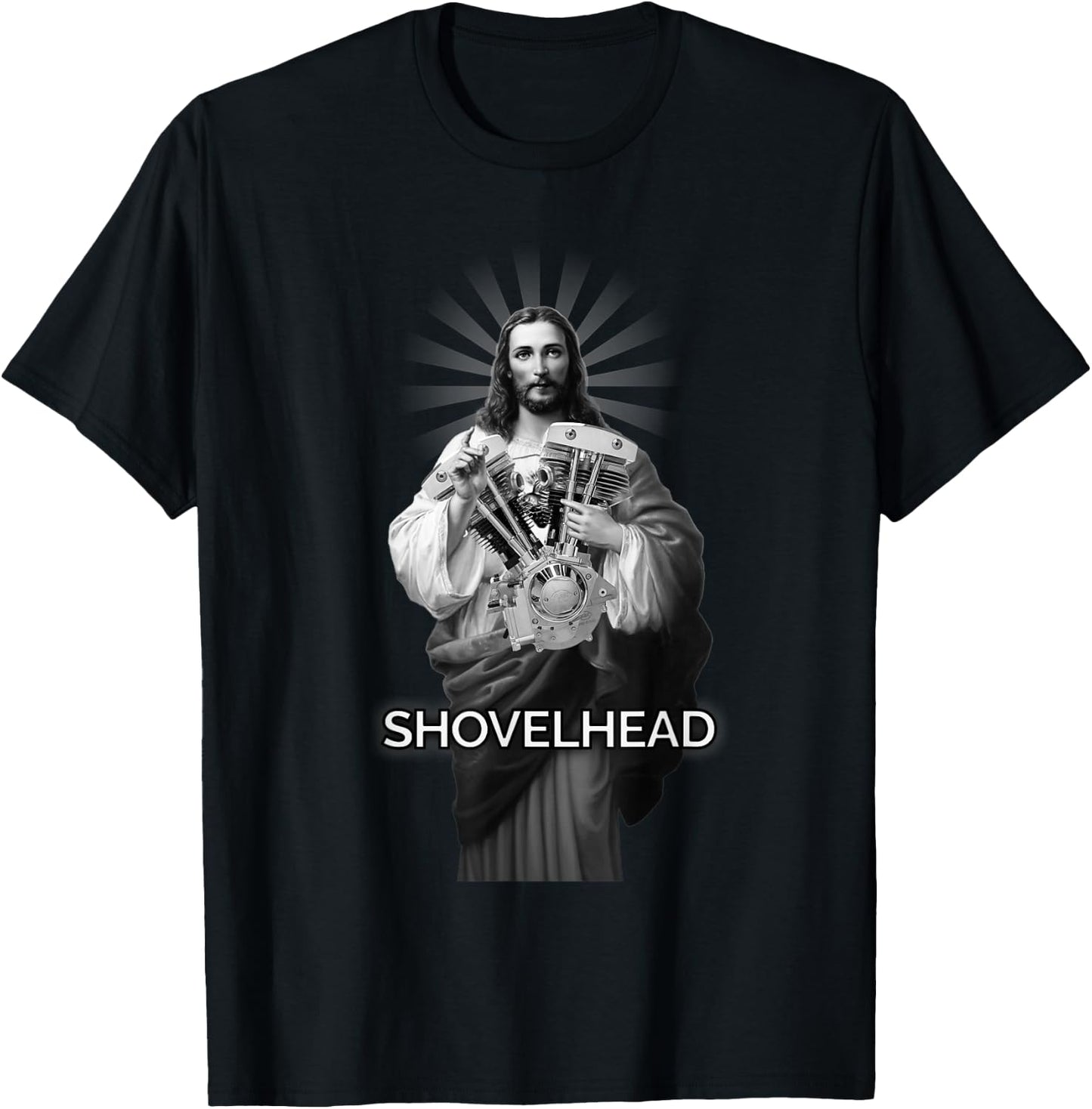 Kegel Schaufelkopf BW HD Jesus Christus Retro Motorrad Motor T-Shirt - T-Shirt | Black