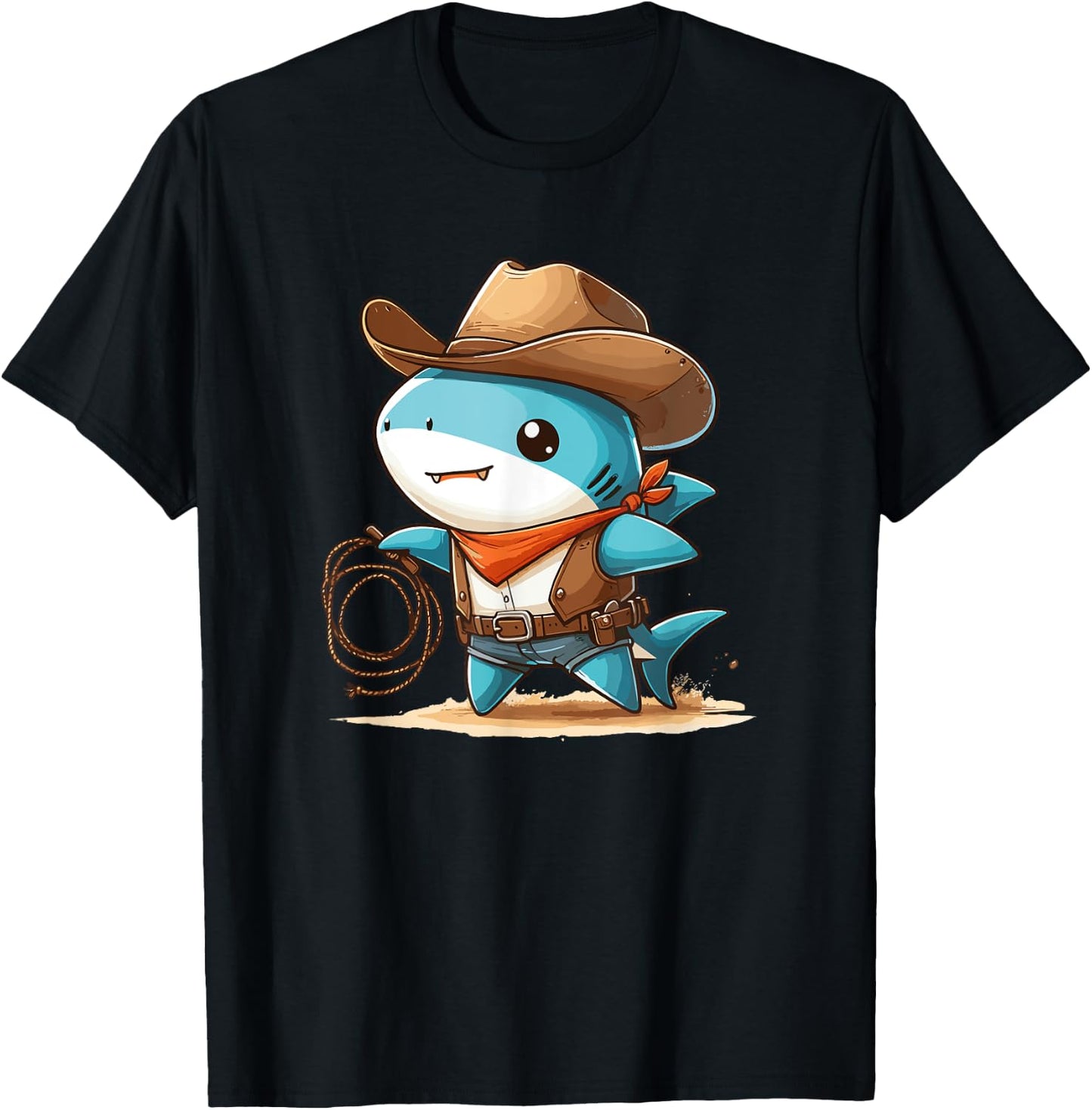 Western Rodeo Cowboy Hat Shark Texas Animals T-Shirt - T-Shirt | Black