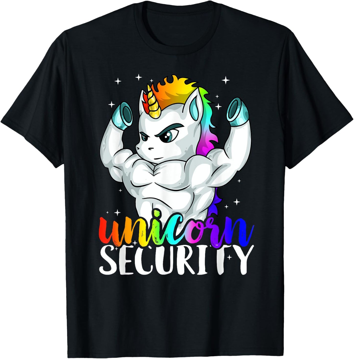 Unicorn Security Squad Muscle Funny Dad Brother Gift T-Shirt - T-Shirt | Black