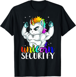Unicorn Security Squad Muscle Funny Dad Brother Gift T-Shirt - T-Shirt | Black