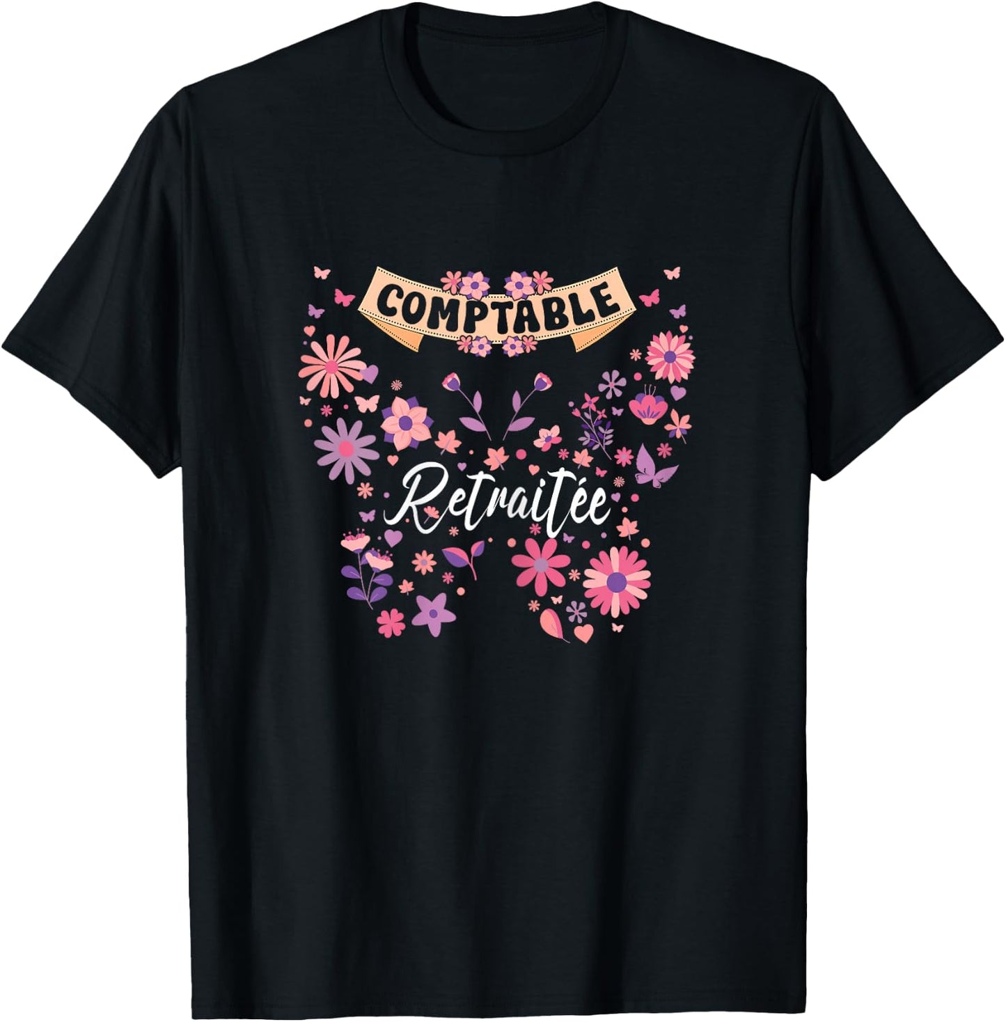 Butterfly Flowers Retired Woman Accountant Retirement , Black, Female X-Small T-Shirt - T-Shirt | Black