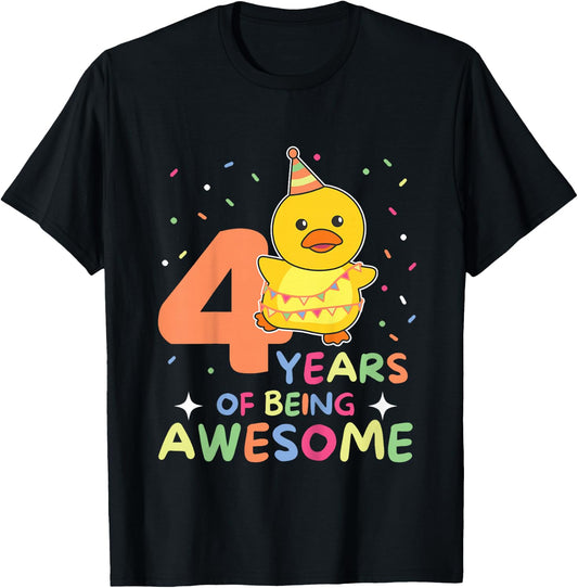 4th Birthday Duck For Children Four Years Old T-Shirt - T-Shirt | Black