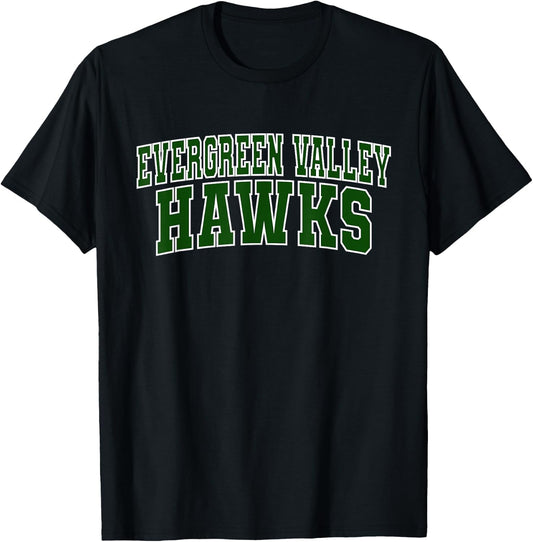 Evergreen Valley College Hawks Athletics Sports Fan T-Shirt - T-Shirt | Black