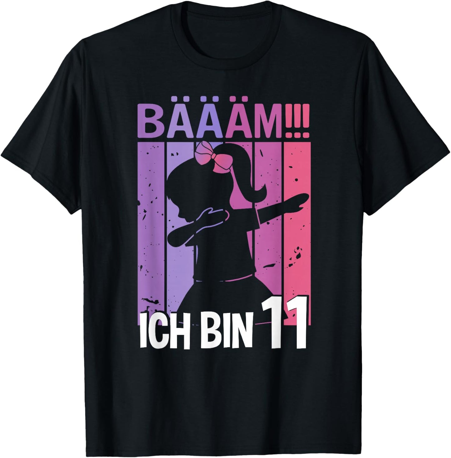 Girls' with German Text "Ich bin 11 Jahre Dab" [German Language], black T-Shirt - T-Shirt | Black