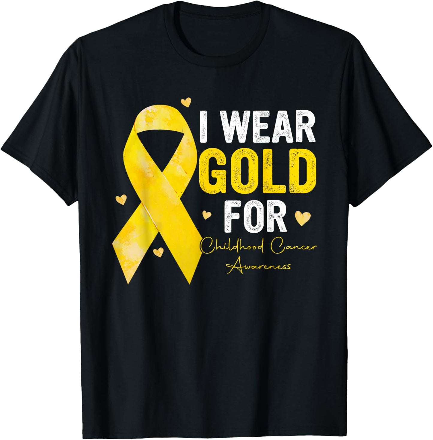 I Wear Gold for Childhood Cancer Awareness Gold Ribbon T-Shirt - T-Shirt | Black
