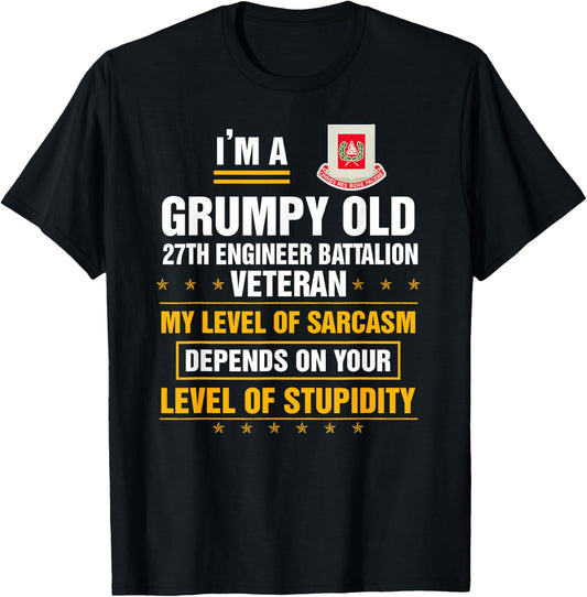 Grumpy Old 27th Engineer Battalion Veteran Funny Christmas T-Shirt - T-Shirt | Black