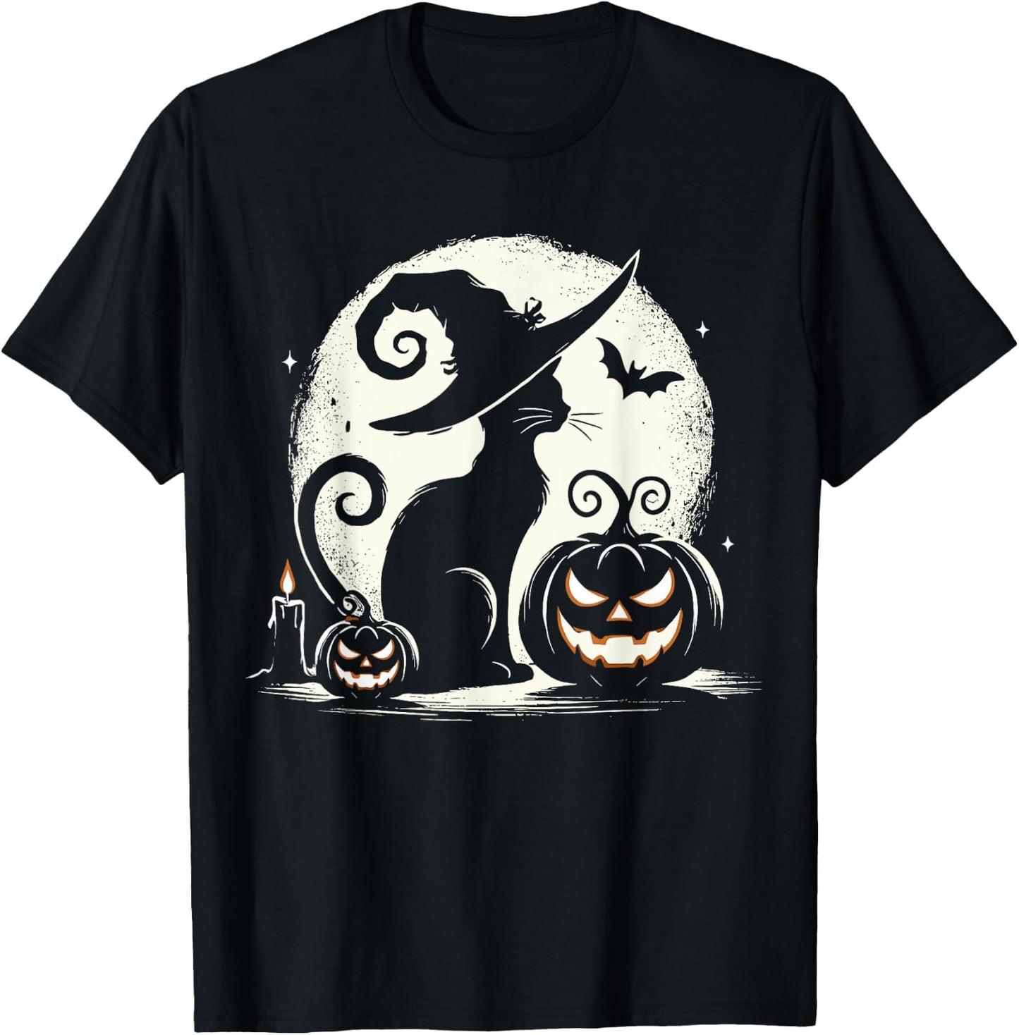Scary Halloween Cat Costume Retro Cat Moon Women Kids T-Shirt - T-Shirt | Black