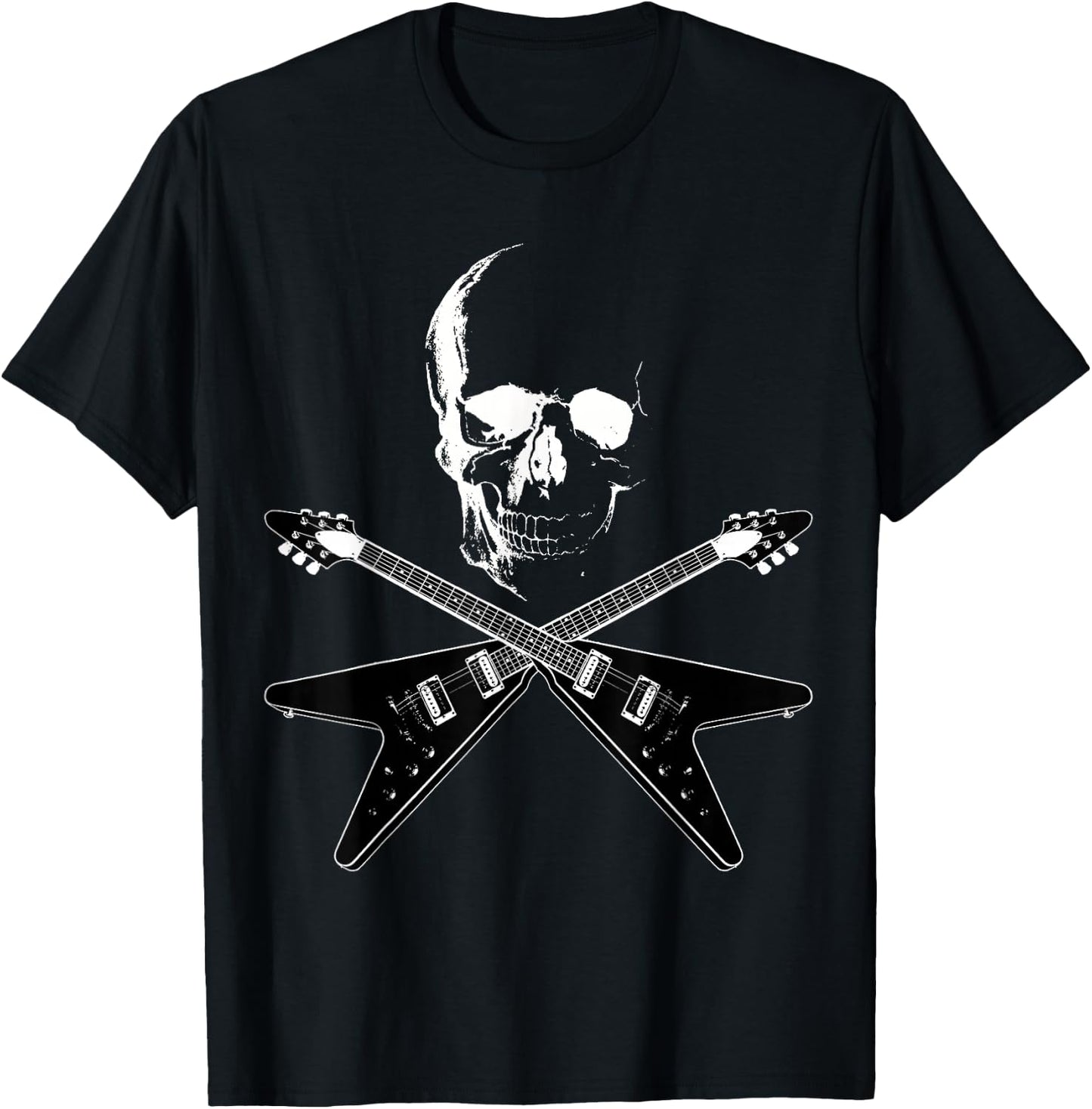 Flying V Guitar Hard Rock Heavy Metal Music Skull Outfit T-Shirt - T-Shirt | Black