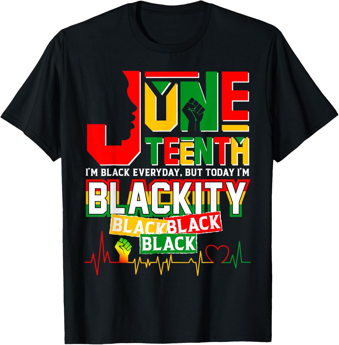Juneteenth Blackity Heartbeat Black History African America T-Shirt - T-Shirt | Black