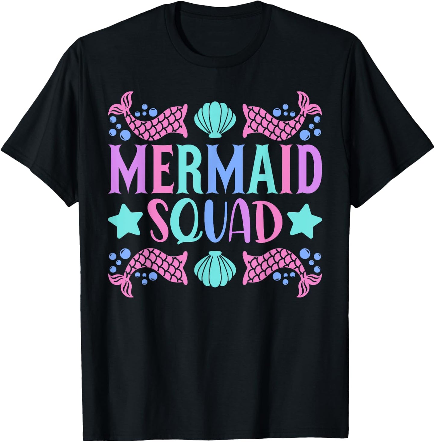 Mermaid Squad Cute Mermaid Birthday Party Outfit Kid Mermaid T-Shirt - T-Shirt | Black