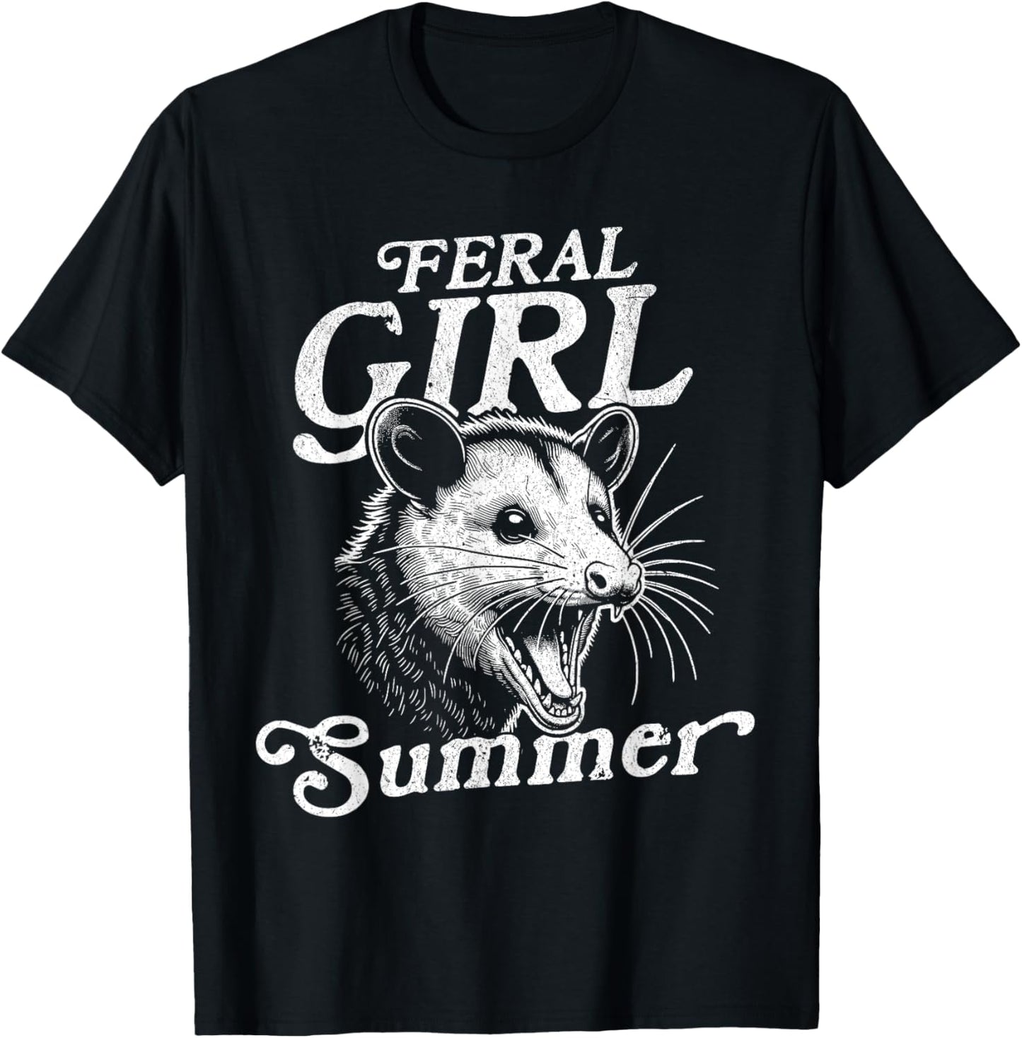 Feral Girl Summer Opossum Funny T-Shirt - T-Shirt | Black