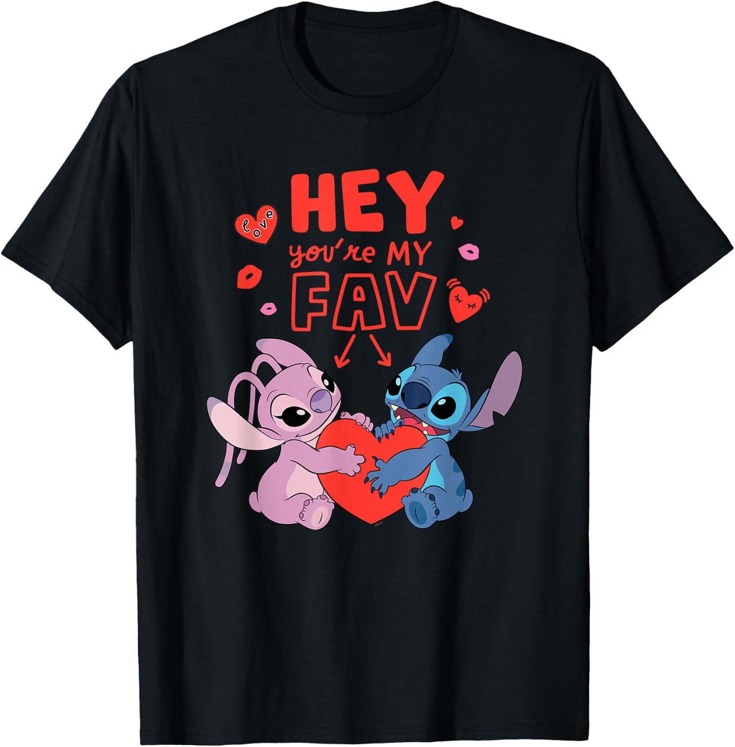 Disney Stitch & Angel Hey You're My Fav Love Valentine's Day T-Shirt - T-Shirt | Black
