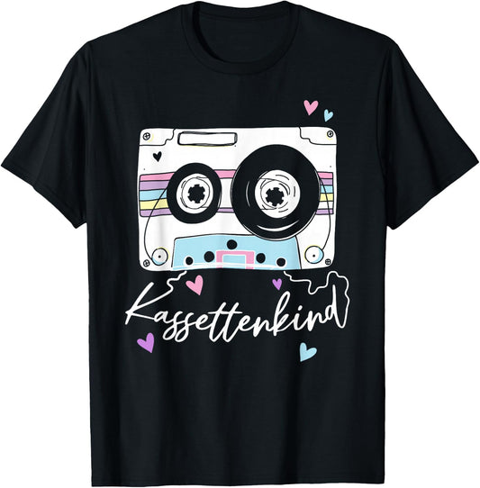 Kassettenkind 90s 80s Theme Party Oldschool Cassette , black T-Shirt - T-Shirt | Black