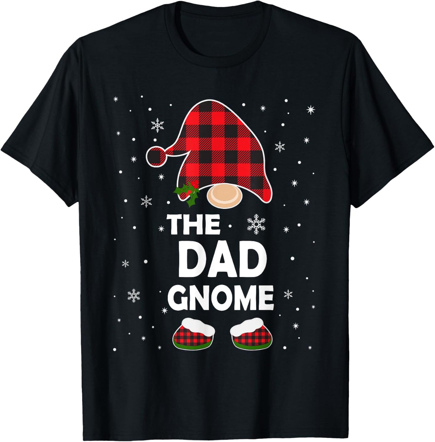 Dad Gnome Buffalo Plaid Matching Family Christmas Pajama T-Shirt - T-Shirt | Black