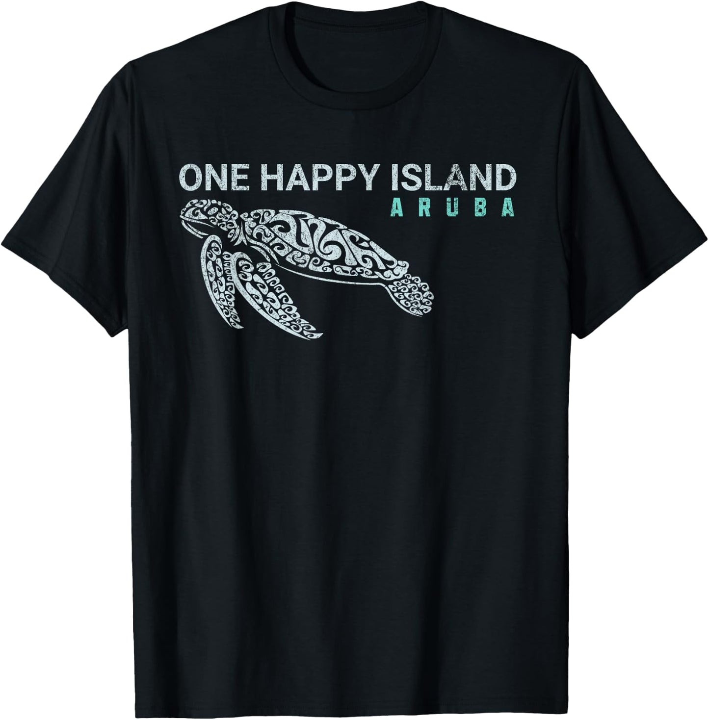 One Happy Island Aruba Tribal Turtle Vintage Style T-Shirt - T-Shirt | Black