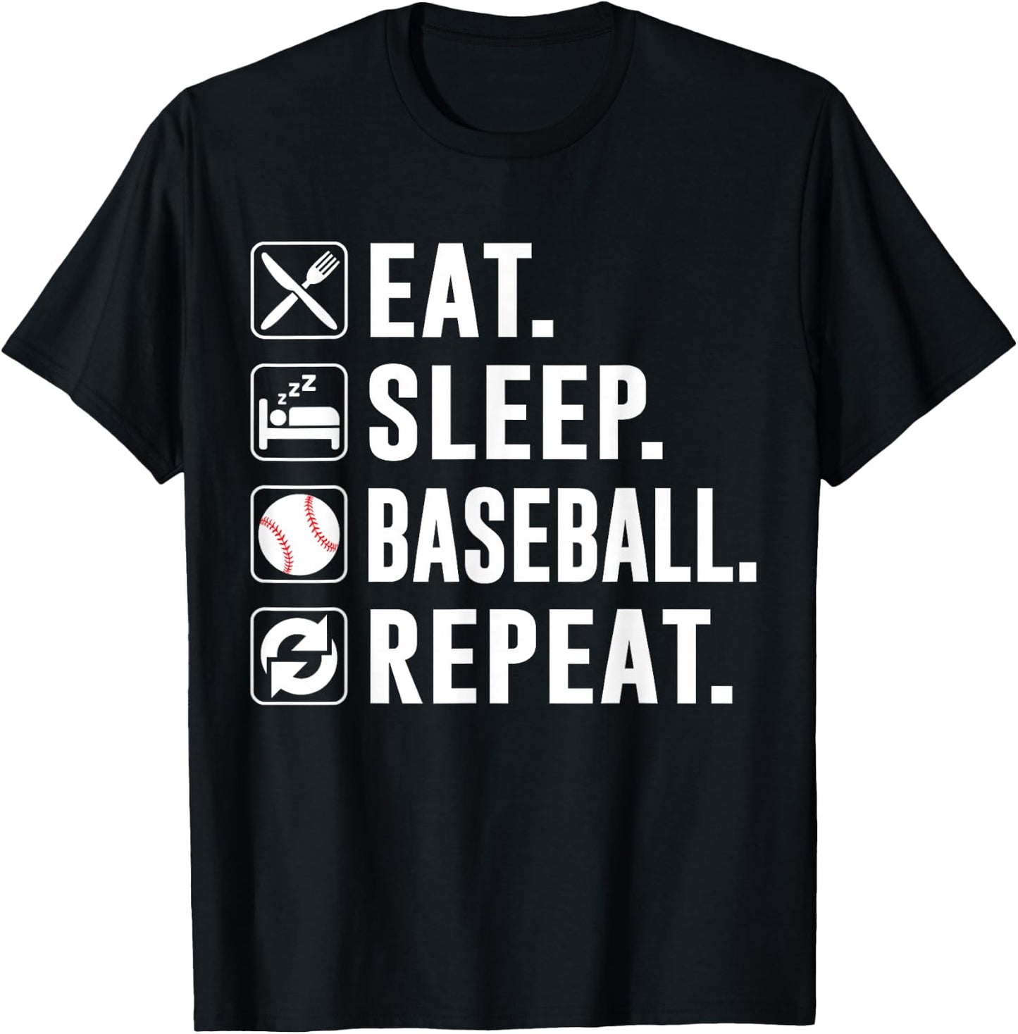 Eat Sleep Baseball Repeat Funny Baseball Player T-Shirt - T-Shirt | Black