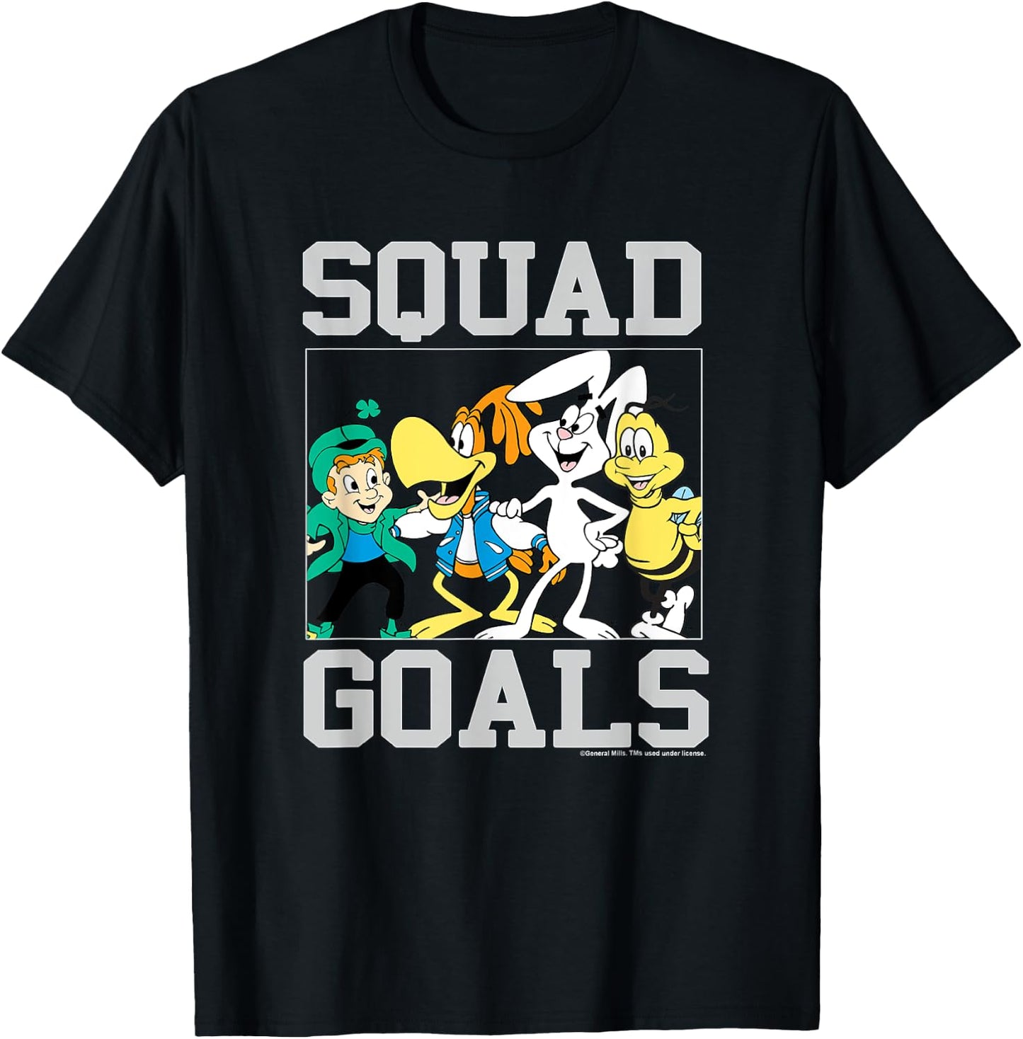 General Mills Squad Goals Cereal Mascots Vintage Group Shot T-Shirt - T-Shirt | Black