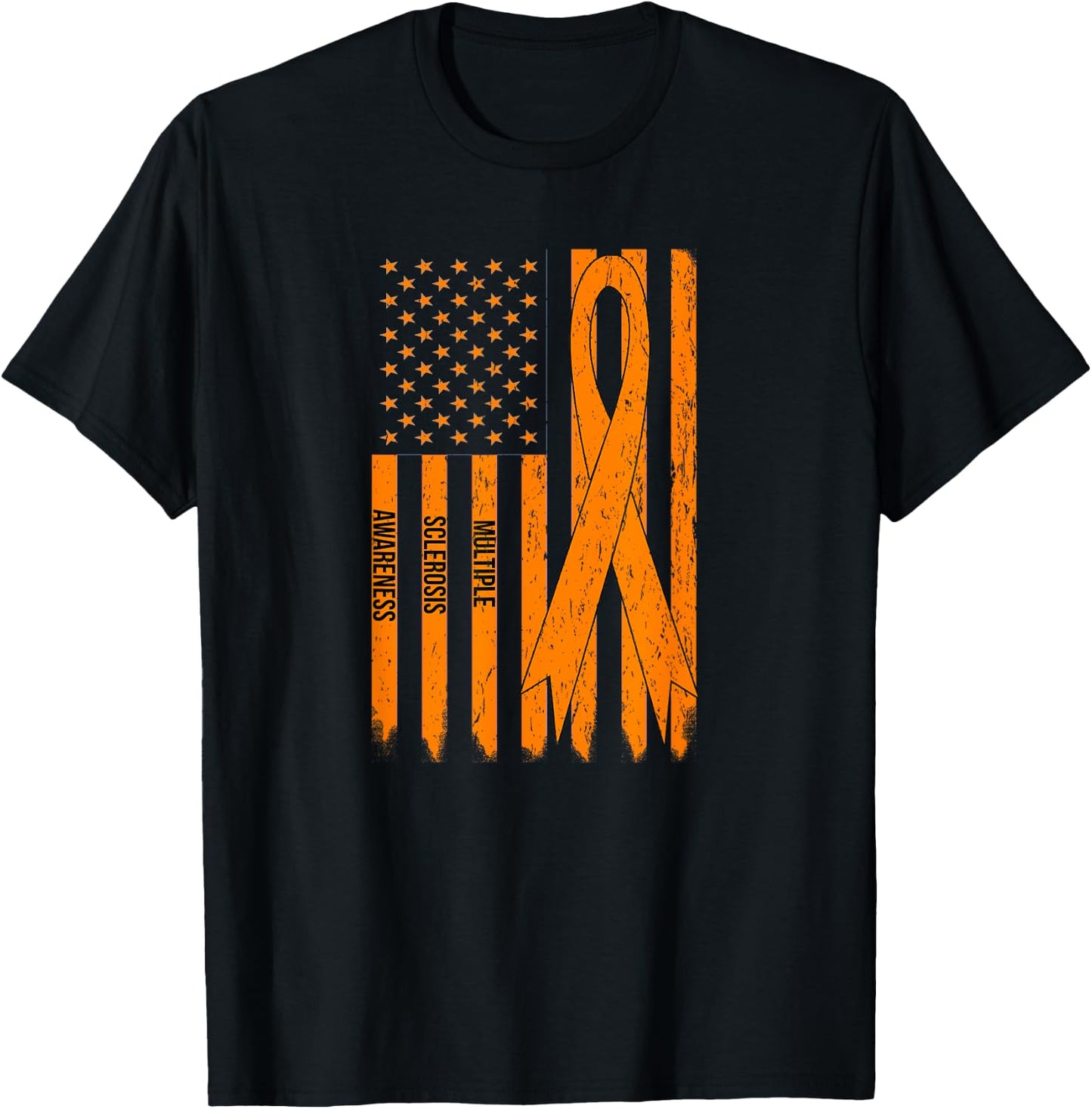 MS Awareness Gift Shirt Women MS Ribbon and Flag T-Shirt - T-Shirt | Black