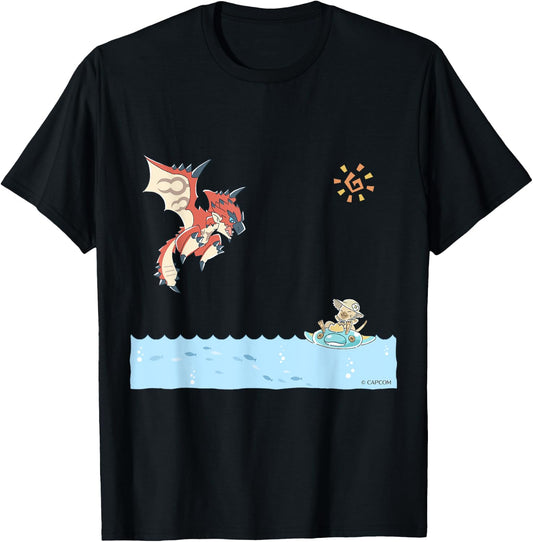 Monster Hunter Rathalos & Swimming Felyne , Black, S T-Shirt - T-Shirt | Black
