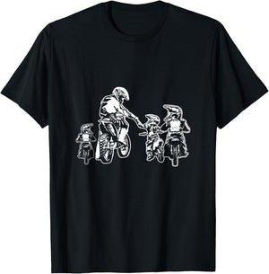 Motocross Dirt Bike Dad with Three Children Motorcycle Father's Day T-Shirt - T-Shirt | Black