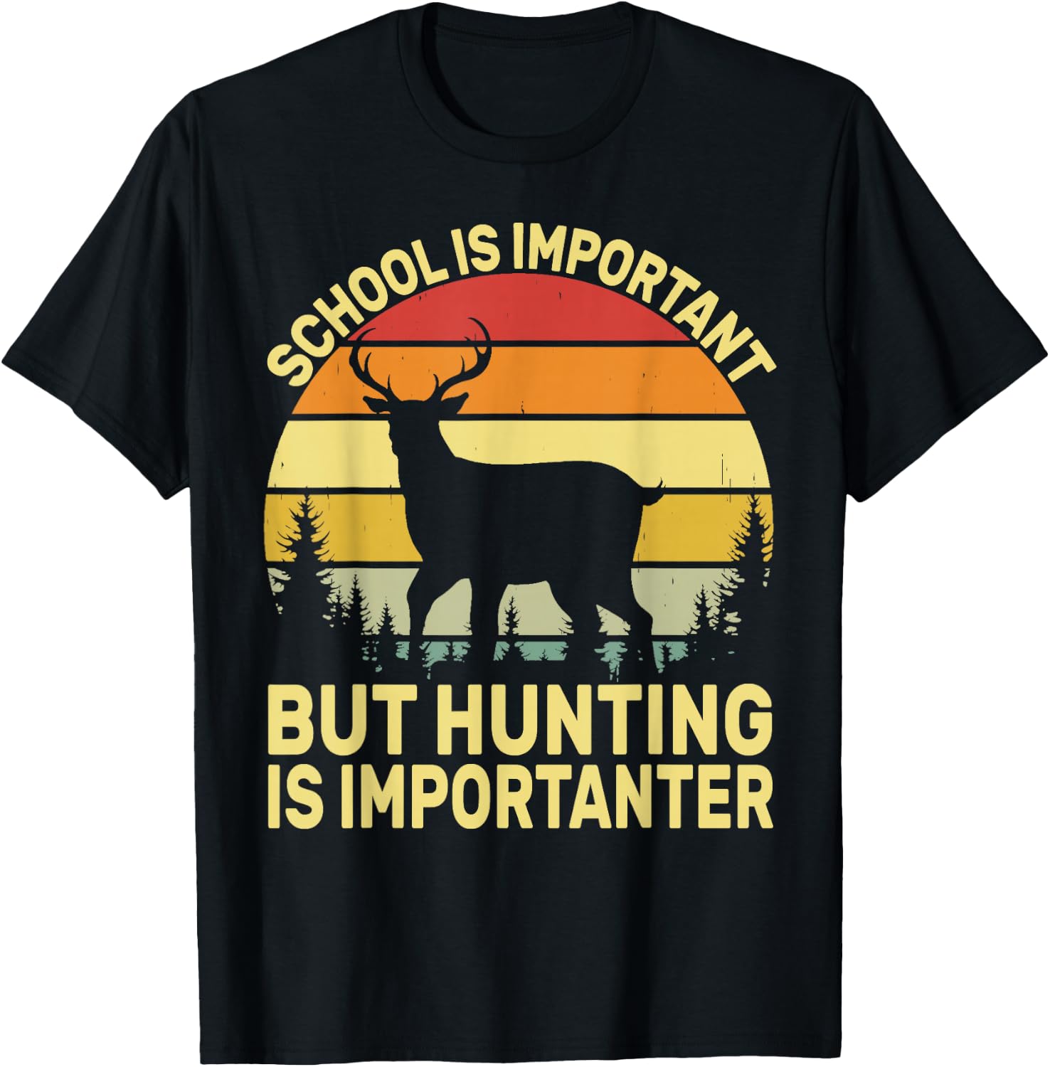 School Is Important But Hunting Is Importanter Boys Kids T-Shirt - T-Shirt | Black