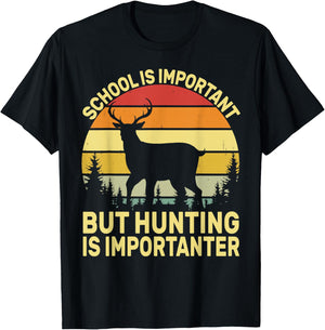 School Is Important But Hunting Is Importanter Boys Kids T-Shirt - T-Shirt | Black