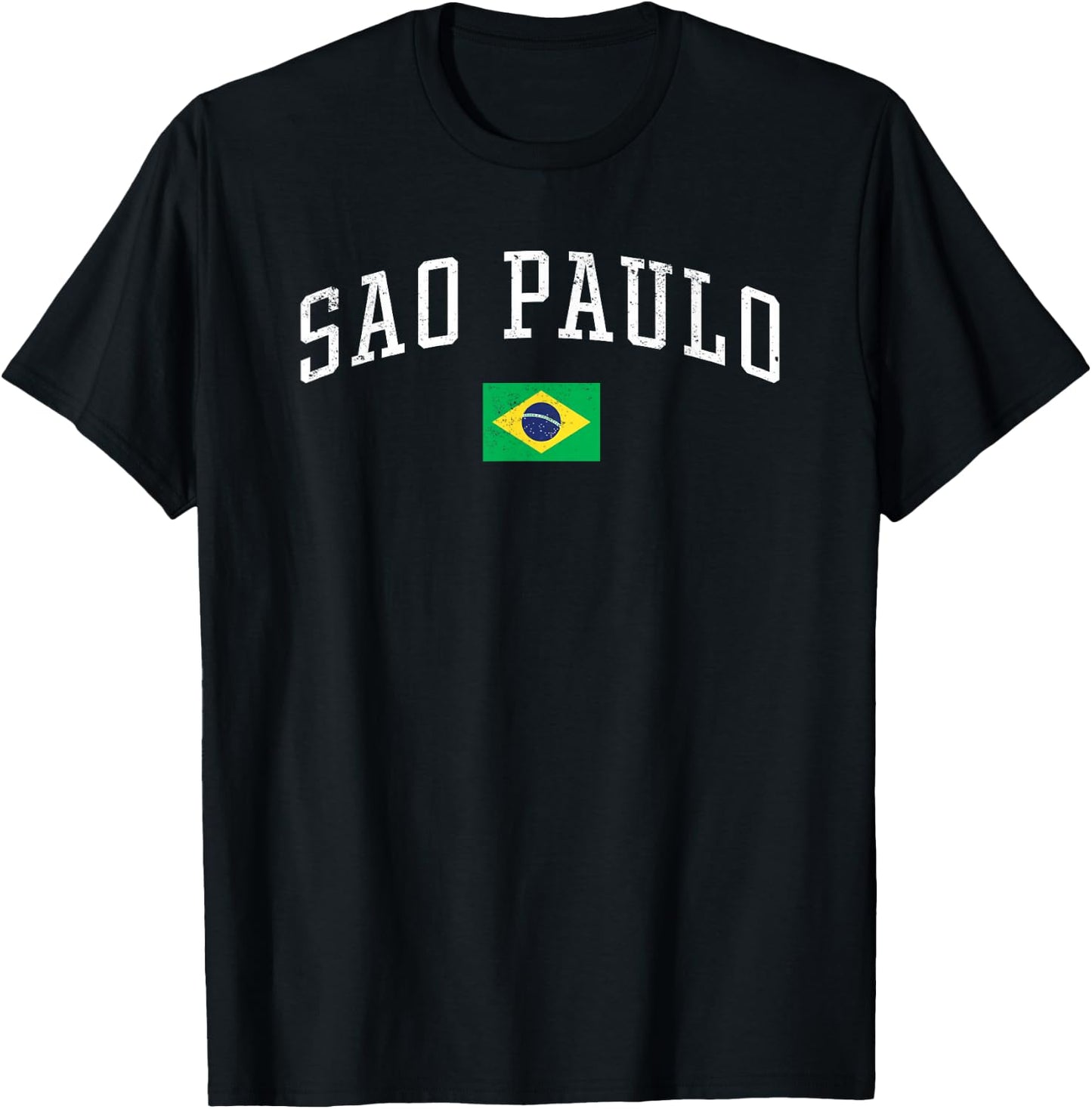 Vintage Sao Paulo Brasil Country Flag Souvenir Vacation T-Shirt - T-Shirt | Black