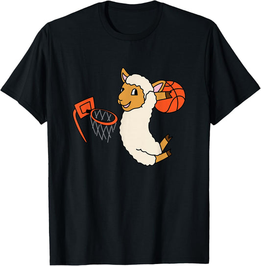 Lamb Playing Basketball Cute Sheep Ball Sport T-Shirt - T-Shirt | Black