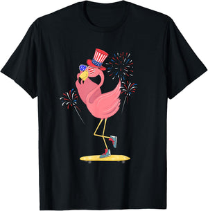 Pink Flamingo 4th Of July Funny Patriotic Bird Lover T-Shirt - T-Shirt | Black