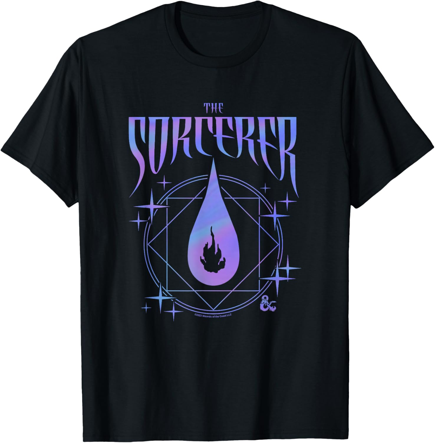 Dungeons & Dragons The Sorcerer Neon Flame Emblem Logo T-Shirt - T-Shirt | Black