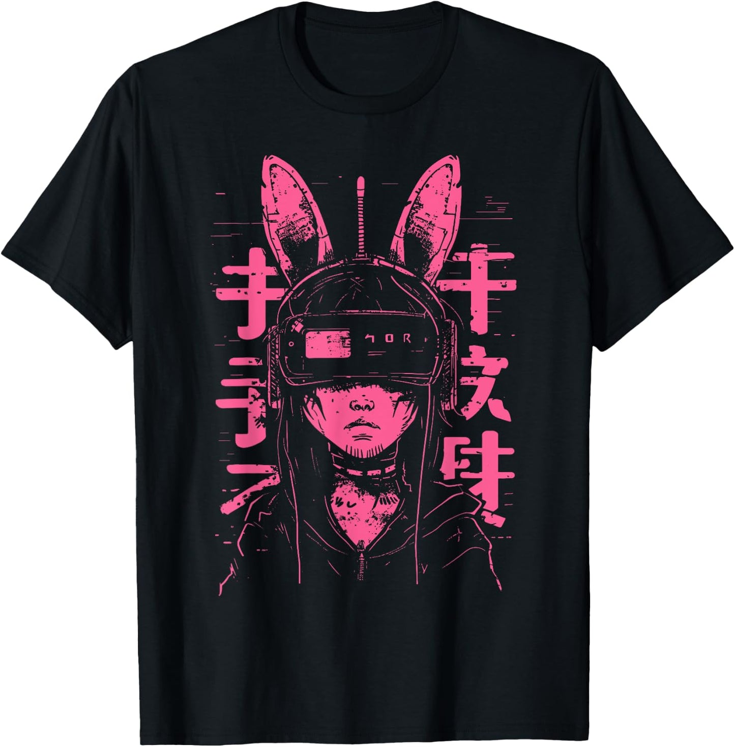 Anime Manga Punk Bunny Girl | Cyberpunk Japanese Harajuku T-Shirt - T-Shirt | Black