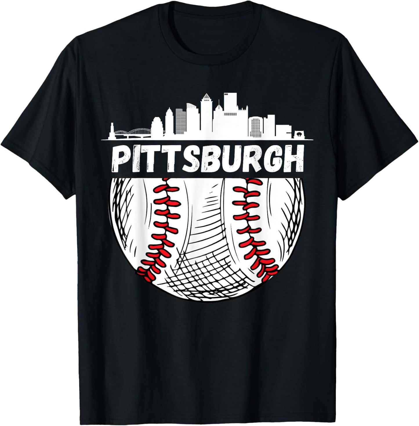 Vintage Pittsburgh Baseball Skyline Pittsburgh Baseball T-Shirt - T-Shirt | Black