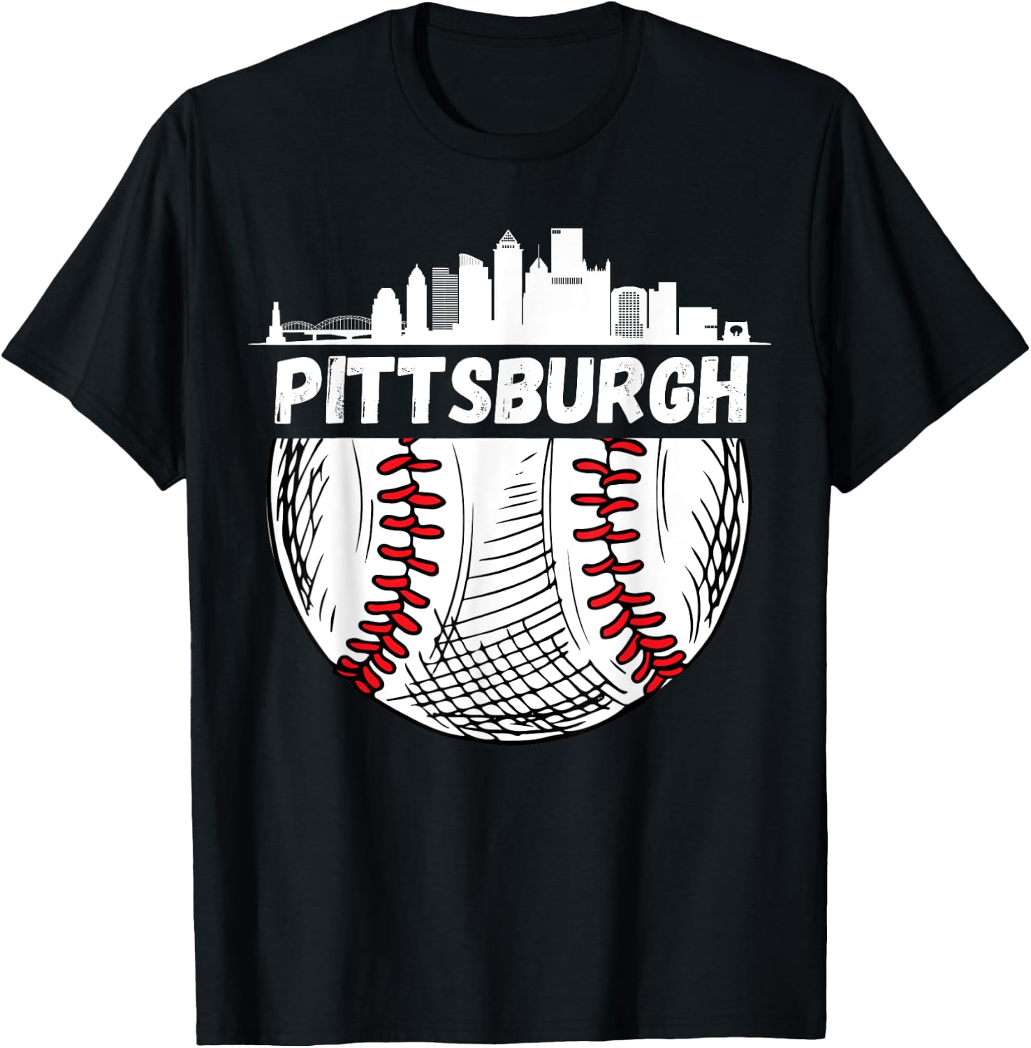 Vintage Pittsburgh Baseball Skyline Pittsburgh Baseball T-Shirt - T-Shirt | Black