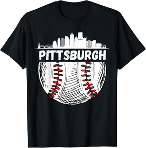 Vintage Pittsburgh Baseball Skyline Pittsburgh Baseball T-Shirt - T-Shirt | Black