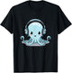 Cute Kawaii Cartoon Octopus Wearing Headphones T-Shirt - T-Shirt | Black