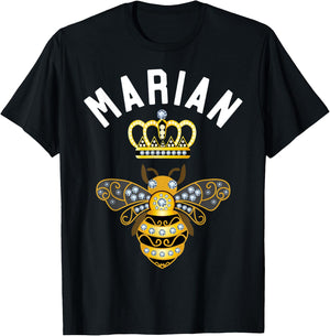Marian Name Marian Birthday Gifts Queen Crown Bee Marian T-Shirt - T-Shirt | Black
