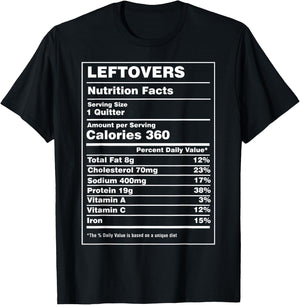 Nutrition Facts Leftovers Funny Thanksgiving Family Dinner T-Shirt - T-Shirt | Black