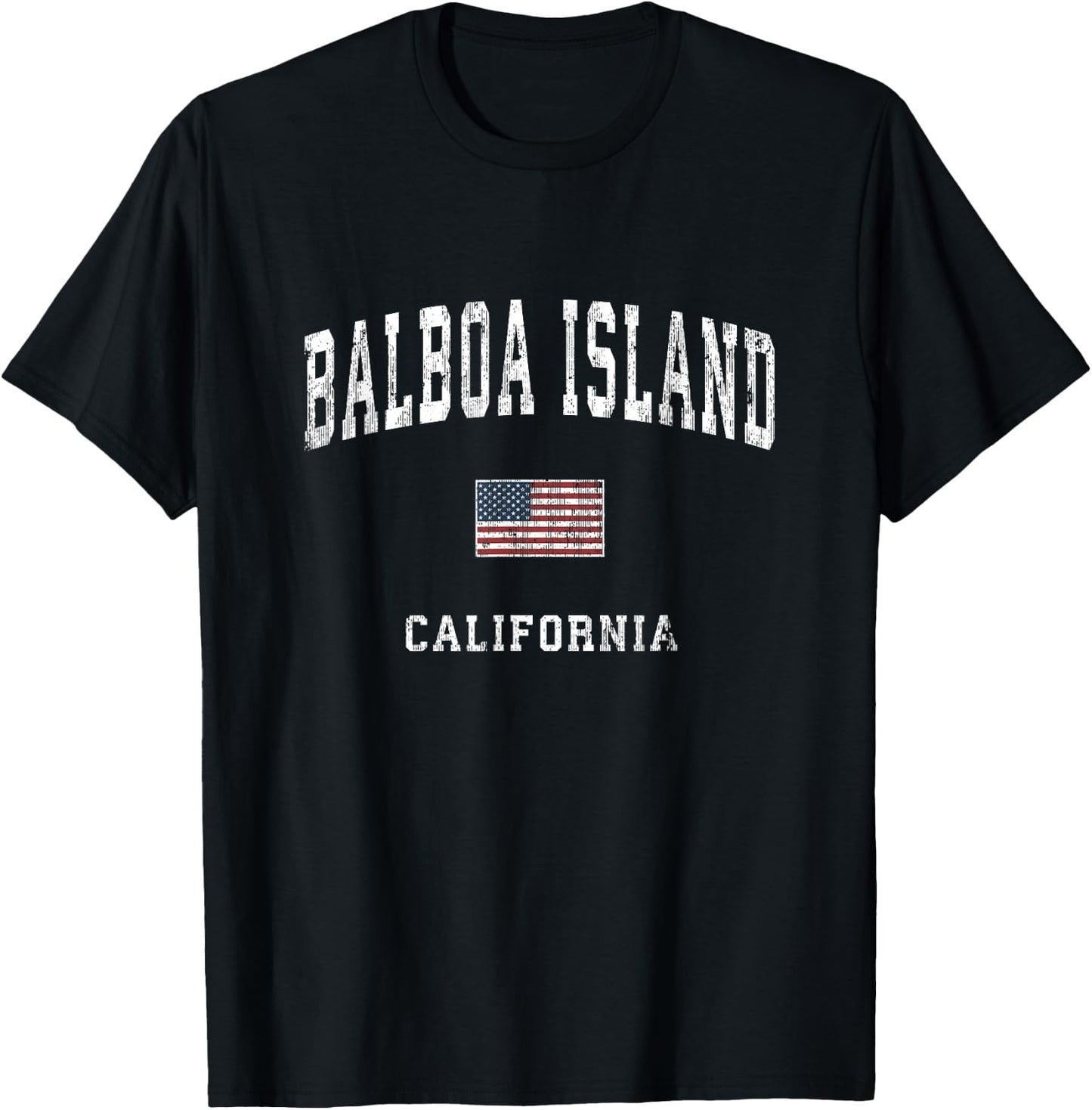 Balboa Island California CA Vintage American Flag Sports T-Shirt - T-Shirt | Black